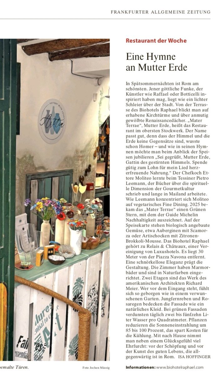 Aus der <a href="/faznet/">Frankfurter Allgemeine</a> von heute. Eine Empfehlung von mir für einen Kurztrip nach #Rom im Heiligen Jahr 2025. biohotelraphael.com/raphel-hotel-r…