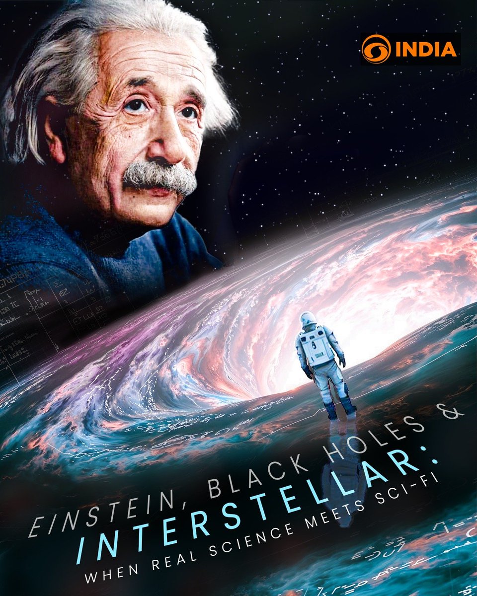 DDIndialive's tweet image. Einstein, Black Holes &amp;amp; Interstellar 
Real science meets sci-fi! From LIGO detecting black hole collisions to Interstellar visualizing time as a dimension — gravity, time, and space are more connected than you think. 

#BlackHoles #GravitationalWaves #Einstein