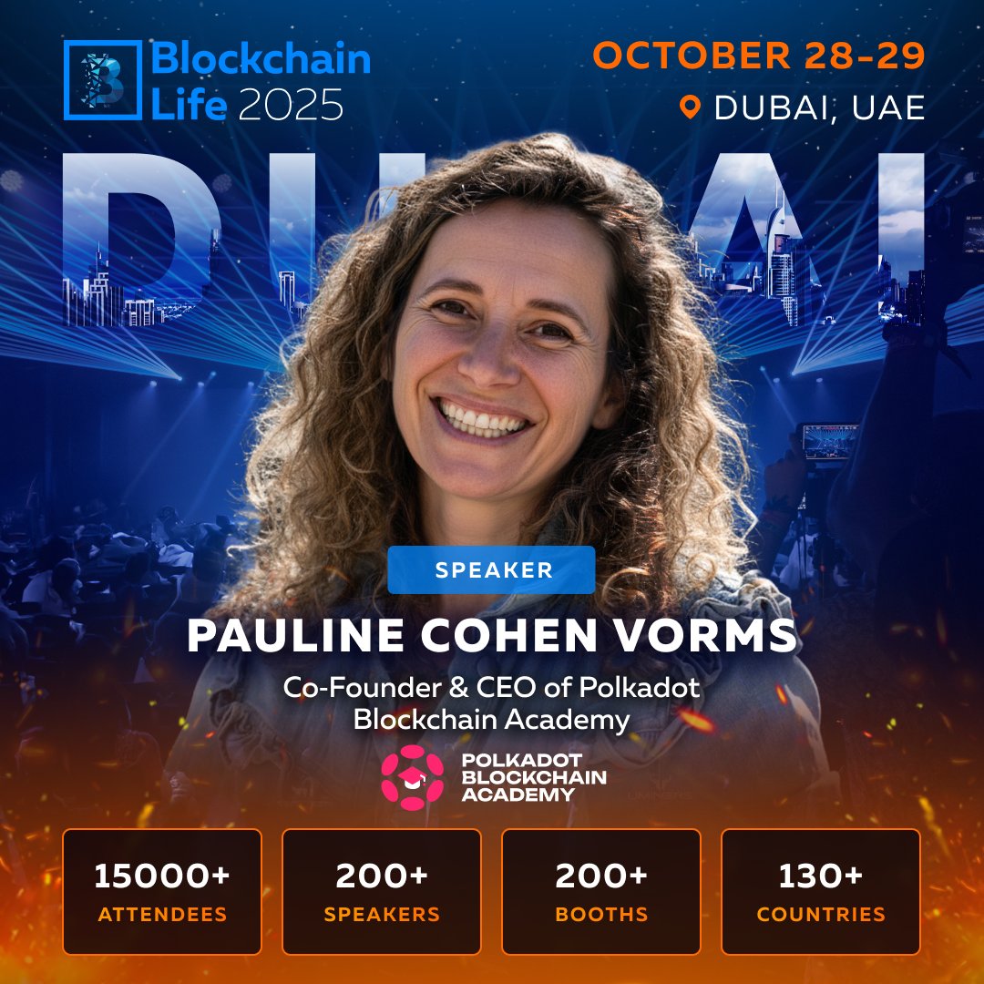 Blockchain Life 2025 (@bllife_forum) on Twitter photo ⚡ Co‑Founder & CEO of <a href="/AcademyPolkadot/">Polkadot Blockchain Academy</a>, <a href="/PaulineVorms/">Pauline Cohen Vorms</a> joins the 15th anniversary Blockchain Life in Dubai
15,000+ attendees from 130 countries | Oct 28-29
🌍 Join the largest edition in its history:
blockchain-life.com/?utm_source=sp… ⚡ Co‑Founder & CEO of <a href="/AcademyPolkadot/">Polkadot Blockchain Academy</a>, <a href="/PaulineVorms/">Pauline Cohen Vorms</a> joins the 15th anniversary Blockchain Life in Dubai
15,000+ attendees from 130 countries | Oct 28-29
🌍 Join the largest edition in its history:
blockchain-life.com/?utm_source=sp…