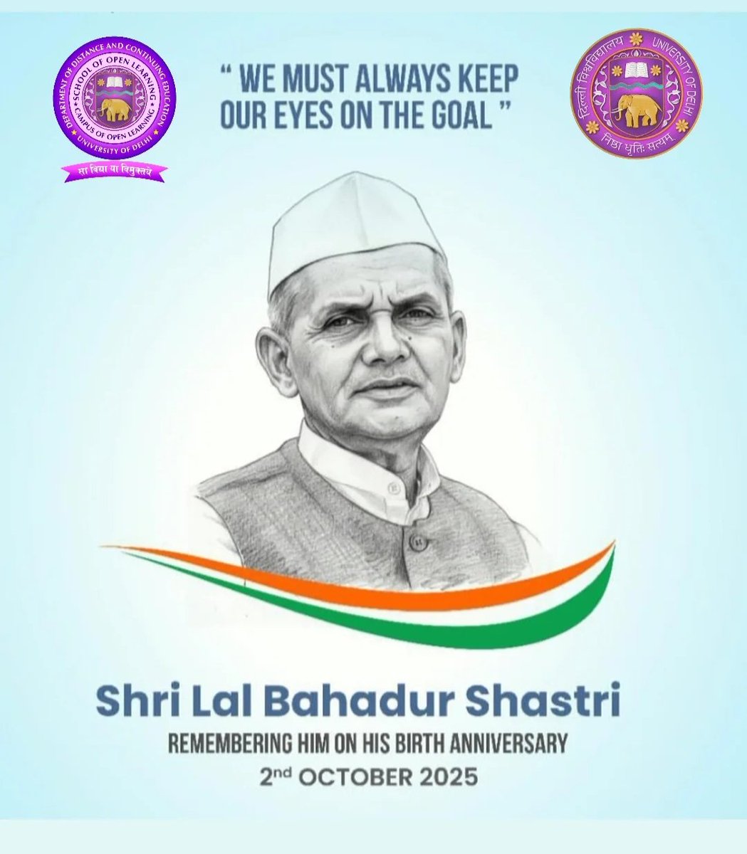 Wishing you all a very Happy Dussehra and Vijaydashmi.

Remembering Shri Mahatma Gandhi Ji &amp; Shri Lal Bahadur Shastri ji on his Birth Anniversary 
<a href="/DUSOLOfficial/">DDCE, SOL, COL, DU Official</a> <a href="/UnivofDelhi/">University of Delhi</a> <a href="/YeDesHaiMera/">Yogesh Singh</a> <a href="/ProfPayalMago/">Prof. Payal Mago</a>