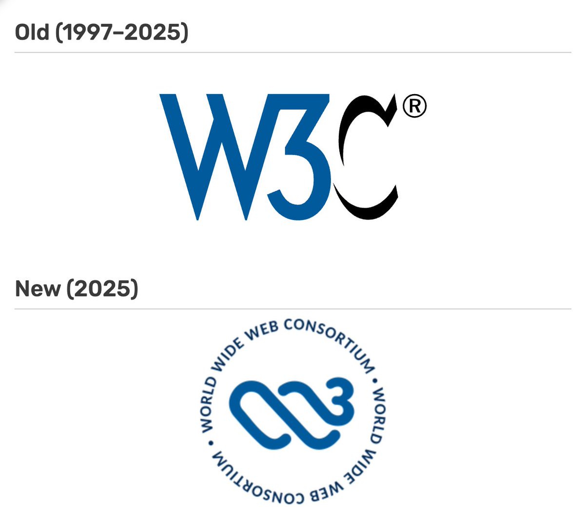 logoeps's tweet image. Web standards organization the World Wide Web Consortium adopts a new logo. #W3C
On 1 October 2025, the W3C announced and adopted a new logo.
@logoeps