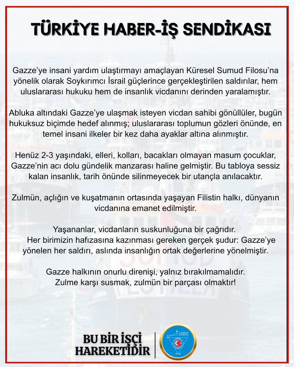 Gün, zulme ses çıkartma günüdür!

Vicdanımız ve yüreğimizle Filistin’in yanındayız! 🇵🇸

👇#SumudFilosu #FreePalestine