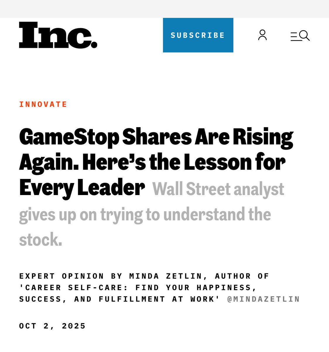 The record date for the $GME Dividend is tomorrow, October 3, and this <a href="/Inc/">Inc.</a> "expert opinion" piece out today, October 2, DOESN'T mention it?  

-The reporter also doesn't mention the billions in cash Ryan Cohen has to build his business,or that he doesn't take a salary? 

-It