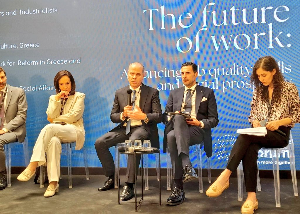OEB Chairman George Pantelides stressed the importance of introducing entrepreneurship in education and recalibrating professional training to address skill needs and demographic challenges at the #CyprusForum2025 <a href="/CypForum/">Cyprus Forum</a> panel discussion on “The Future of Work: Advancing Job