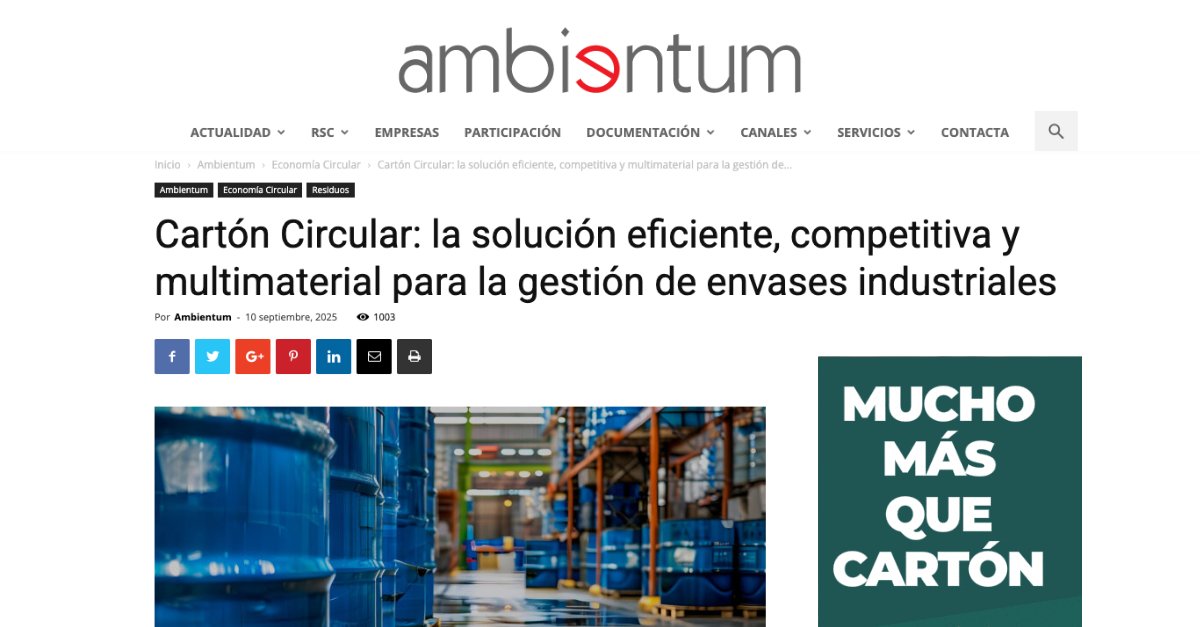 📰 <a href="/ambientumcom/">ambientum.com</a> destaca a #CartónCircular como “la solución eficiente, competitiva y multimaterial para la gestión de envases industriales”.

💶 Con tarifa única de 8 €/tn, facilitamos el cumplimiento del RD 1055/2022.
🔗 f.mtr.cool/ktluvkxzso

 #SCRAP #Ambientum
