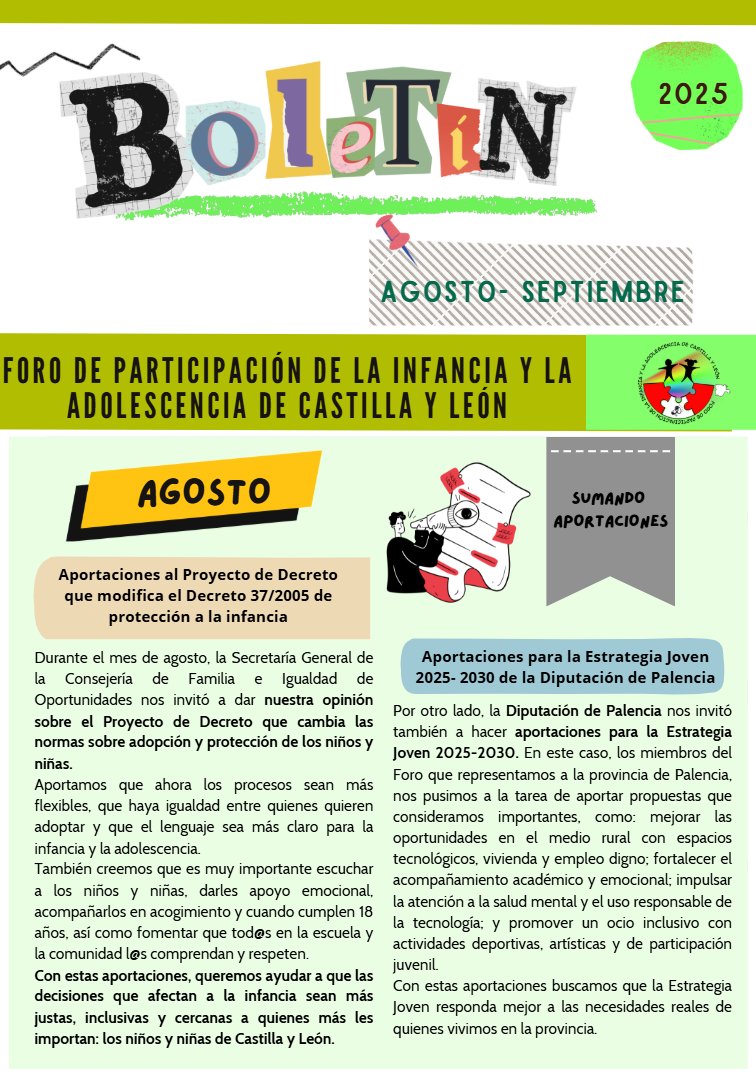 ¡Boletín agosto-septiembre disponible!
Te contamos nuestras últimas actividades
✨ Primera sesión de trabajo CUIDADOSAMENTE
✨ Resultados  segunda asamblea online
drive.google.com/file/d/1PMrOUI…
<a href="/familiajcyl/">Familia Castilla y León</a> 
#poicyl #unicef