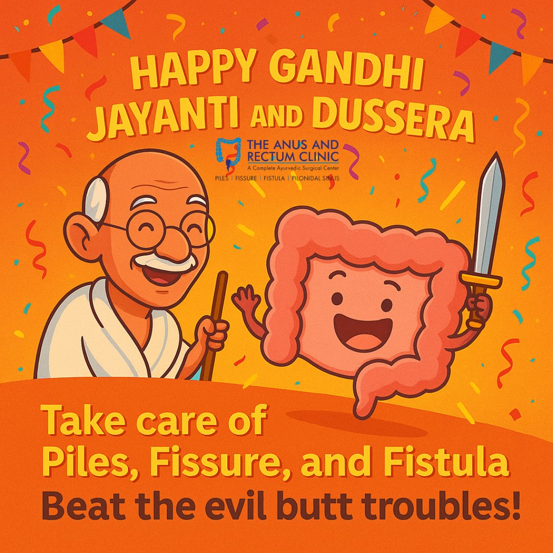 TheRectum's tweet photo. 🎉 This Dussehra… Let’s Burn the REAL Ravanas!
👹 Piles 😖
👹 Fissure 🔥
👹 Fistula 💥

Even Mahatma Gandhi would agree —
Cleanliness is next to Godliness… especially down there! 

👉 Visit The Anus and Rectum Clinic, Hyderabad 📞 8333839881

#GandhiJayanti
 #DussehraVibes https://t.co/mnmXYPR5Bs