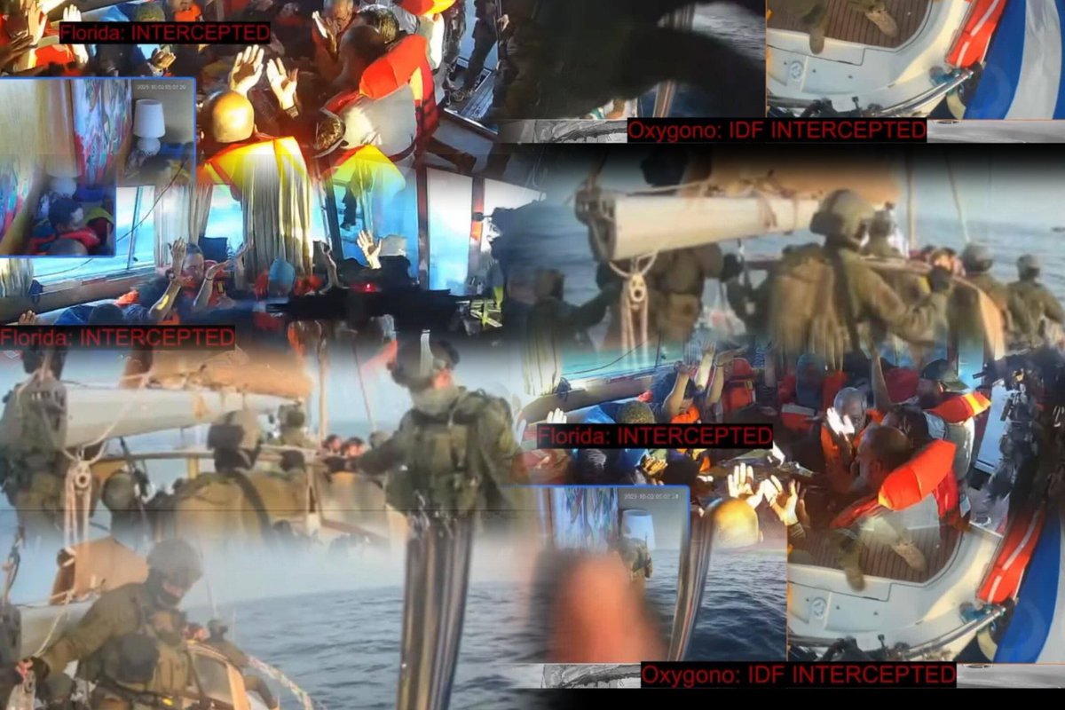 ⚡Images of the occupying Israeli regime’s soldiers attacking the ships of the Sumud fotela on their way to Gaza.