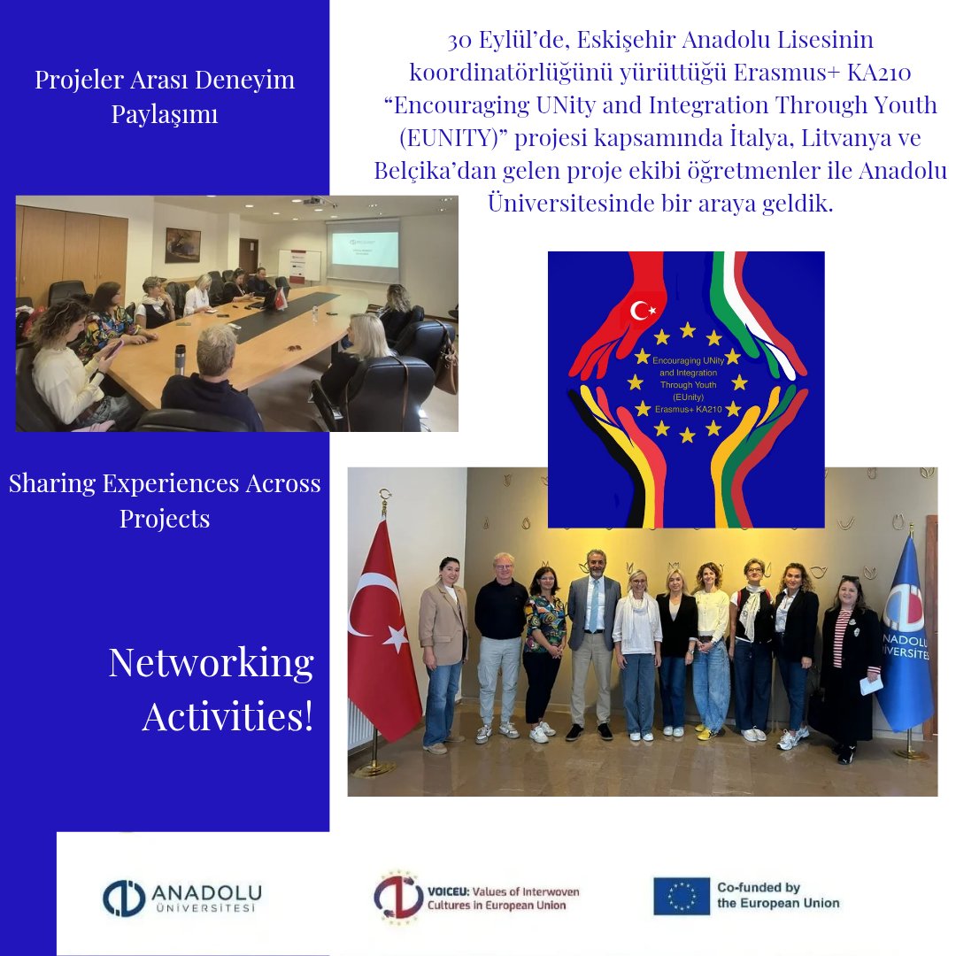 VoiceuProject's tweet photo. Erasmus+ project Encouraging UNity and Integration Through Youth-EUNITY coord. by Eskişehir Anadolu High School; project team teachers from GO!MSKA Roeselare-Belgium, Vilniaus Mykolo Biržiškos Gimnazija-Lithuania&amp;Istituto Tecnico Settore Economico Aldo Capitini-Italy visited us. https://t.co/bfAlTuIfhE