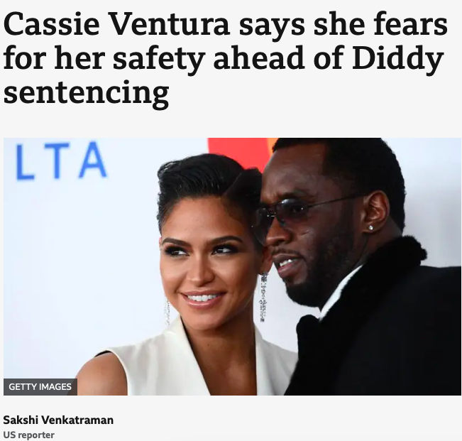 MenVSexism's tweet photo. Whilst Cassie Ventura fears for her safety, #SeanCombs' defence attempts to invoke #himpathy as 'his careers has been destroyed'.
Combs is a millionaire & criminal, guilty of sex trafficking, sexual & physical abuse. His actions hurt & traumatised others. Crime has consequences. https://t.co/gFy4Q9Kjbp