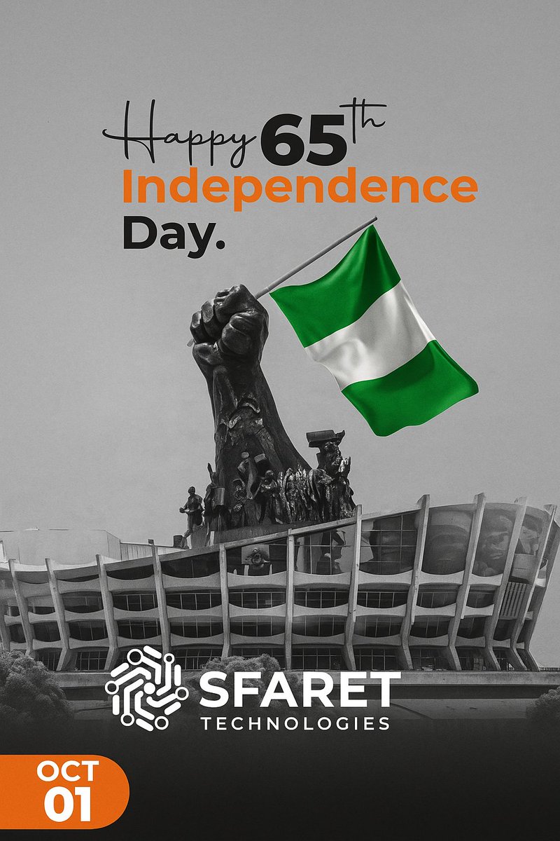 SfaretTech's tweet image. 🎉 Happy Independence Day, Nigeria! 🇳🇬

On this 1st of October 2025, we celebrate freedom, resilience, and the boundless potential of our nation.

🌍 Follow our journey and explore our products 👉 
@SfaretTech 
#NigeriaAt65 #IndependenceDay #SfaretTechnologies #EduTech