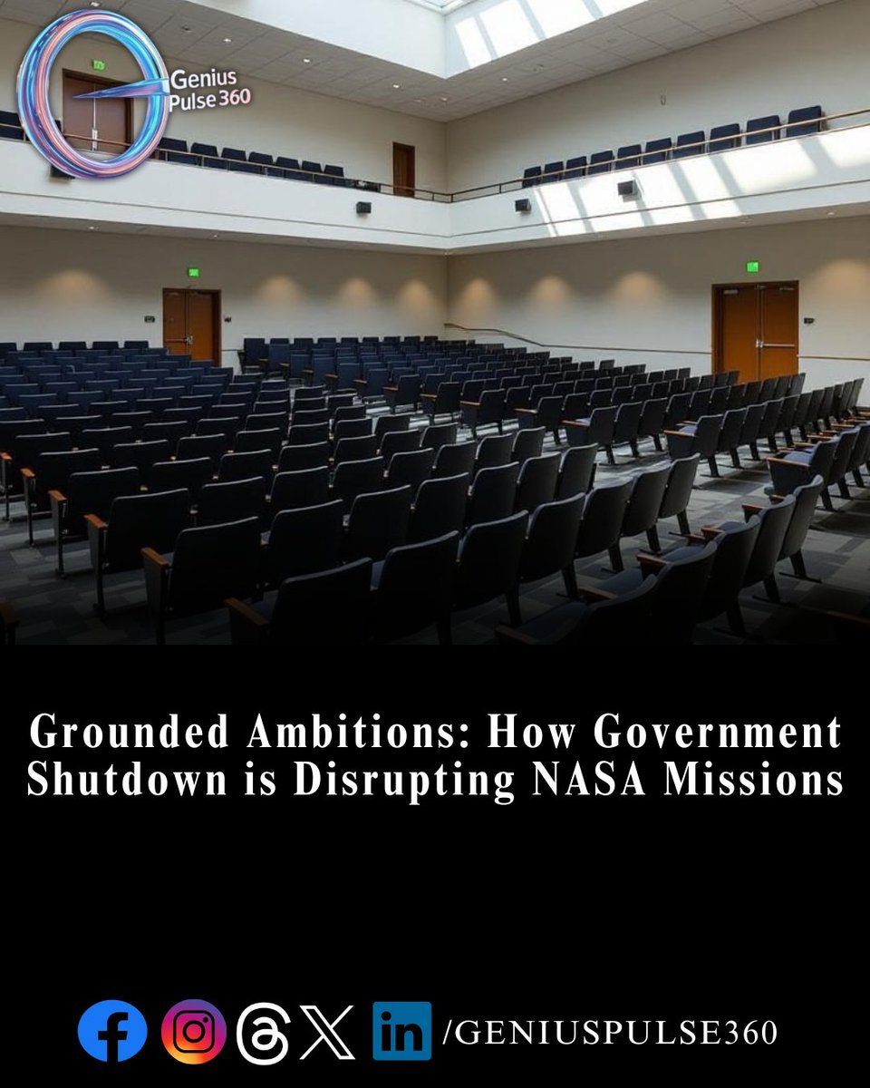 geniuspulse360's tweet image. NASA has furloughed about 15,000 employees due to the government shutdown — most operations are paused, though essential systems like the ISS, satellites, and Artemis remain active.
#NASA #GovernmentShutdown #SpaceOperations #ScienceFunding #SpacePolicy