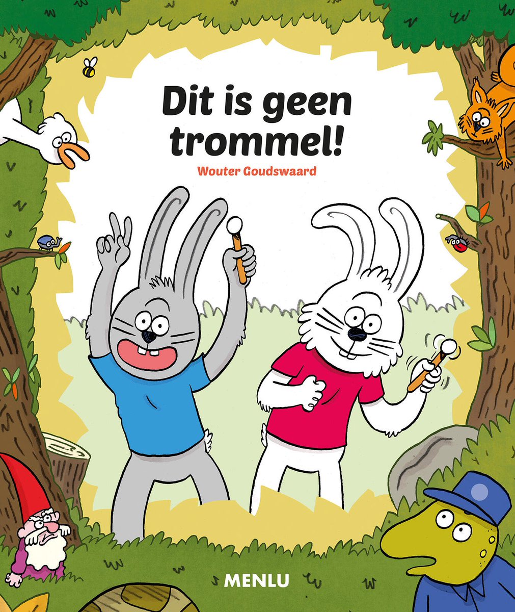 stripland_BENL's tweet image. #WouterGoudswaard (Het Grote TOS Mysterie, Ridiculand, Schaap &amp;amp; Godin) heeft een stripboek voor jonge lezertjes gemaakt: Dit is geen #Trommel! Twee konijnen vinden trommelstokken in het bos. Overal zit muziek in, al weet je nooit of iedereen dat zo hoort. Nu te koop. #Menlu