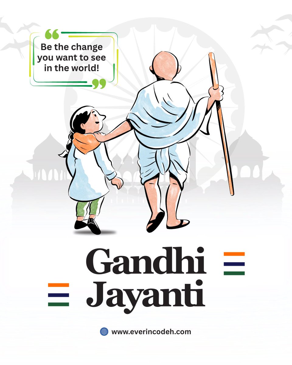 everincodeh's tweet image. 🌍 Honouring Mahatma Gandhi on his Jayanti 🌍

On this Gandhi Jayanti, we remember the Father of the Nation — a beacon of truth, simplicity, and non-violence.

His timeless principles remind us that even the smallest acts of courage and kindness can bring meaningful change.