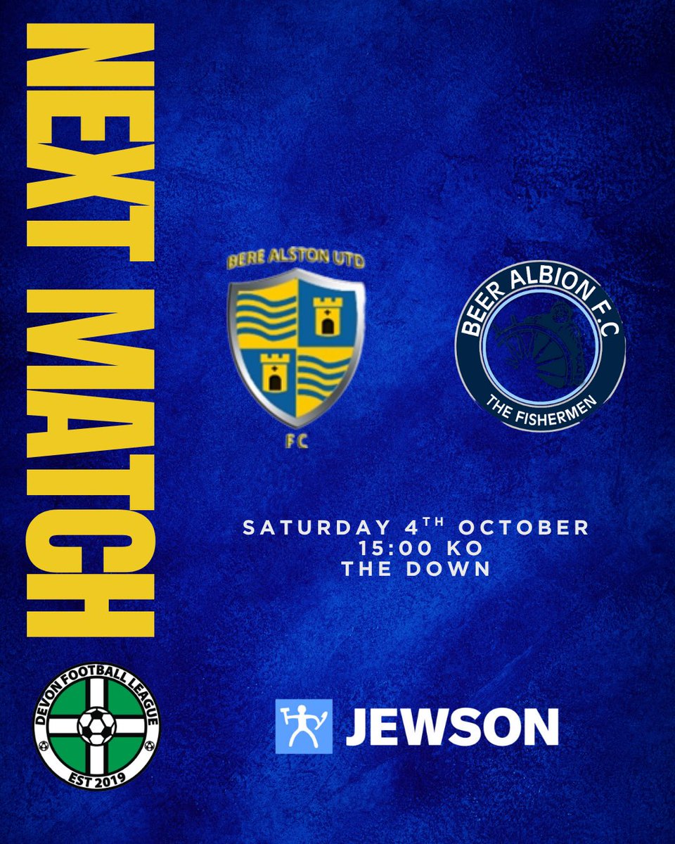 This Weekends Fixtures 
🆚 <a href="/BeerAlbionFC/">Beer Albion FC</a> 
📍The Down 
🏆 Devon Football League 
📆 Saturday 4th October 
🕒15:00 
☕Tea hut open for refreshments

<a href="/swsportsnews/">South West Sports News</a> 
<a href="/devondfl/">Devon Football League (DFL)</a> 
<a href="/PLsportsnews/">PlymouthSportsNews</a>
