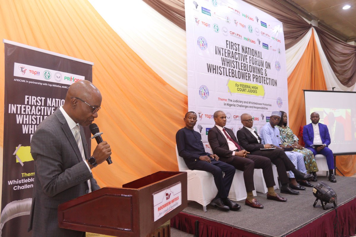 TapNitiative's tweet photo. On September 18, 2025, the African Centre for Media and Information Literacy (AFRICMIL) in partnership with National Human Rights Commission (NHRC) and Tap iNitiative convened the first National Interactive Forum on Whistleblowing and Whistle blower Protection for Federal High Court Judges. Themed “The Judiciary and Whistle blower Protection in Nigeria: Challenges and Responsibilities”.

Click on the Link to read More: https://t.co/dp2W4uLmDW