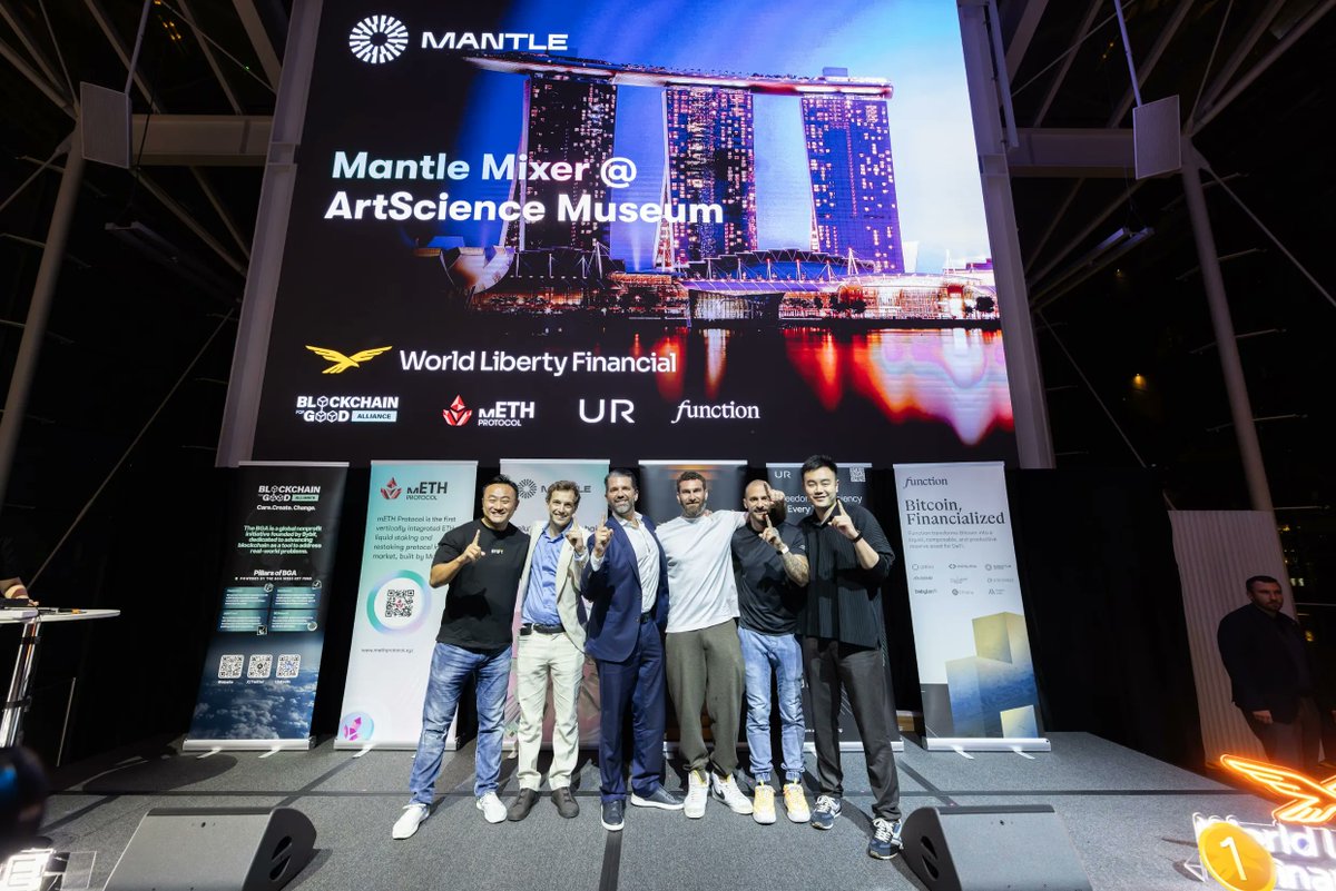 Mantle_Official's tweet photo. ✨ An off-chain night, brought onchain at @token2049 🇸🇬
Hundreds of leaders, builders, and creators came together — sharing ideas, forging partnerships, and shaping what’s next.
All united by the Mantle chain effect.
All in on Mantle, on RWA.
Let’s tokenize TradFi, as ☝️ https://t.co/Qw2Vg6kpEU
