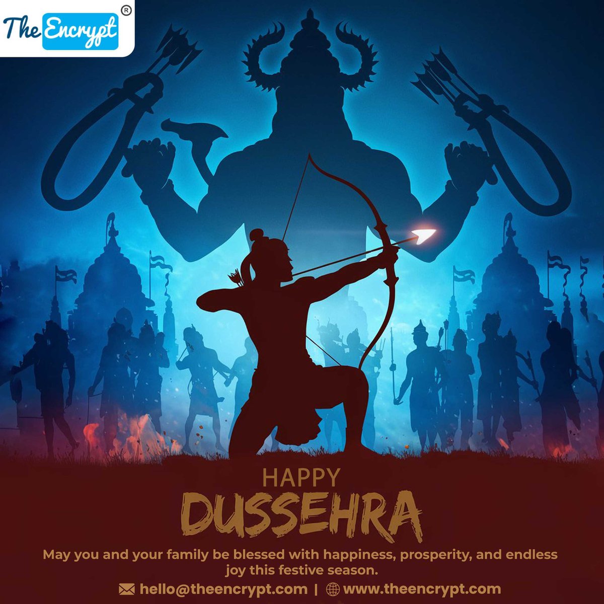 the_encrypt's tweet photo. May Lord Ram’s blessings guide you to the path of righteousness and prosperity. Celebrate this Dussehra with devotion and joy. Happy Dasera! https://t.co/trMRCwSDHJ