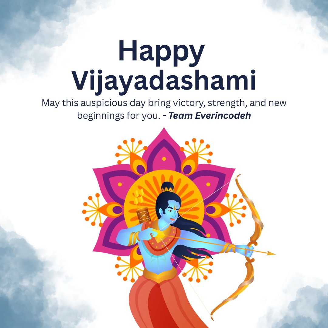 everincodeh's tweet image. Wishing you a Happy Vijayadashami (more commonly known as Dussehra) 2025!

May this festive season bring new beginnings, strength, and success to you and your loved ones.

From all of us at Everincodeh, here’s wishing you joy, peace, and prosperity. 🌟

#DussehraCelebration