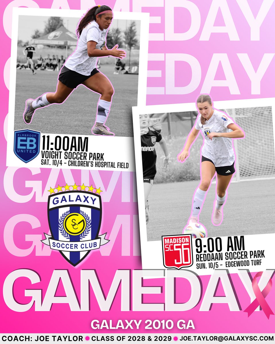 On the road to the Badger State! 🦡 
Two games on deck this weekend: 
Saturday ➡️ Elmbrook United 
Sunday  ➡️ Madison 56ers

Let’s G⚽️ Galaxy!
<a href="/GalaxySCIL/">Galaxy Soccer Club</a> <a href="/TheSoccerWire/">SoccerWire</a> <a href="/PrepSoccer/">Prep Soccer ⚽️</a> <a href="/TopDrawerSoccer/">TopDrawerSoccer</a> <a href="/ImYouthSoccer/">ECNL/GA/Recruiting/College Soccer</a>