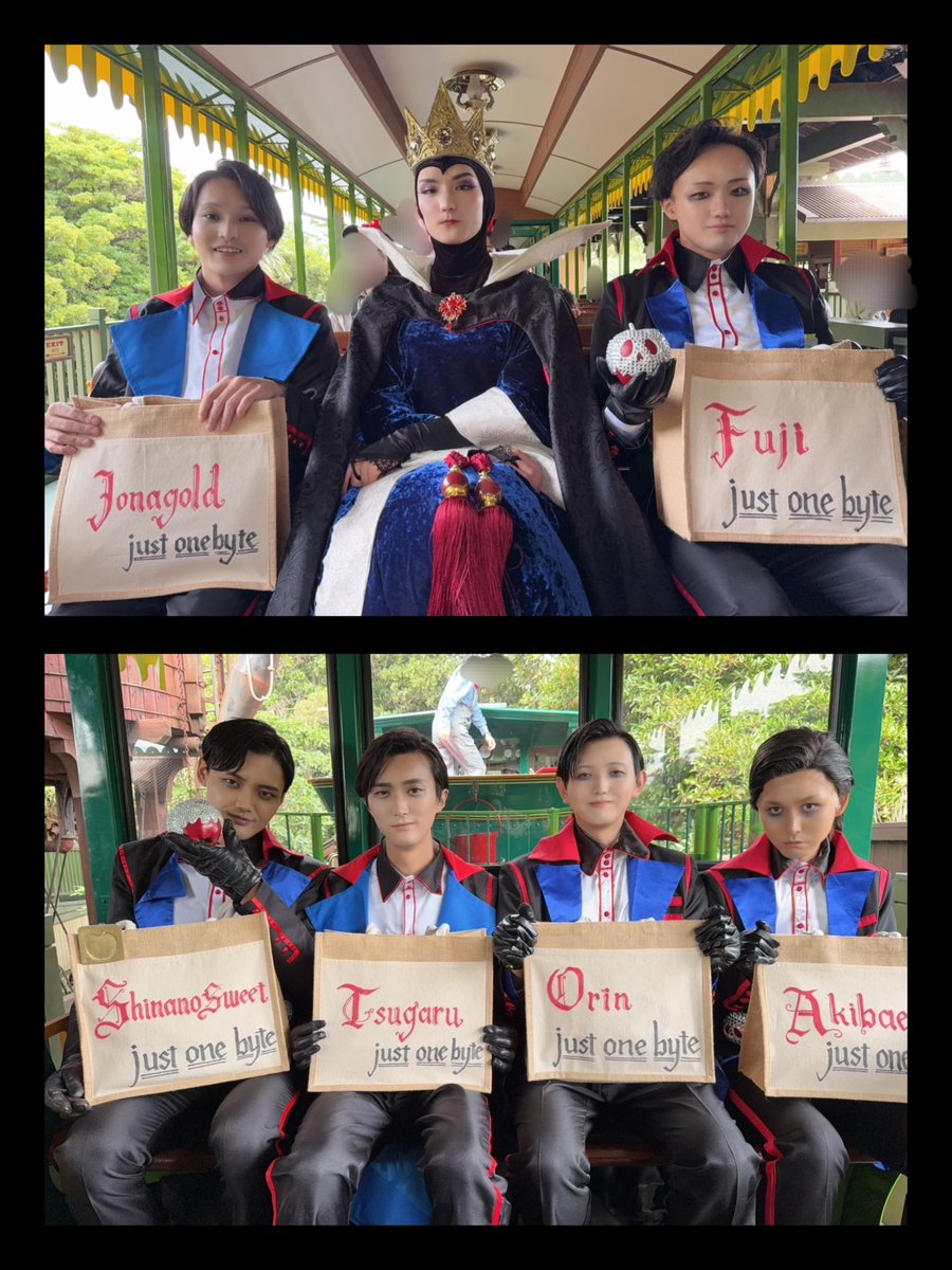 Chairman_disney's tweet photo. うちのリンゴ達
美しくて賑やかな面々でした🍎

品種バッグは女王お手製
下書き無しの一発手書きでキメたぜ

#Dハロ2025 #Dハロ仮装2025 https://t.co/HyLOStJ8vU