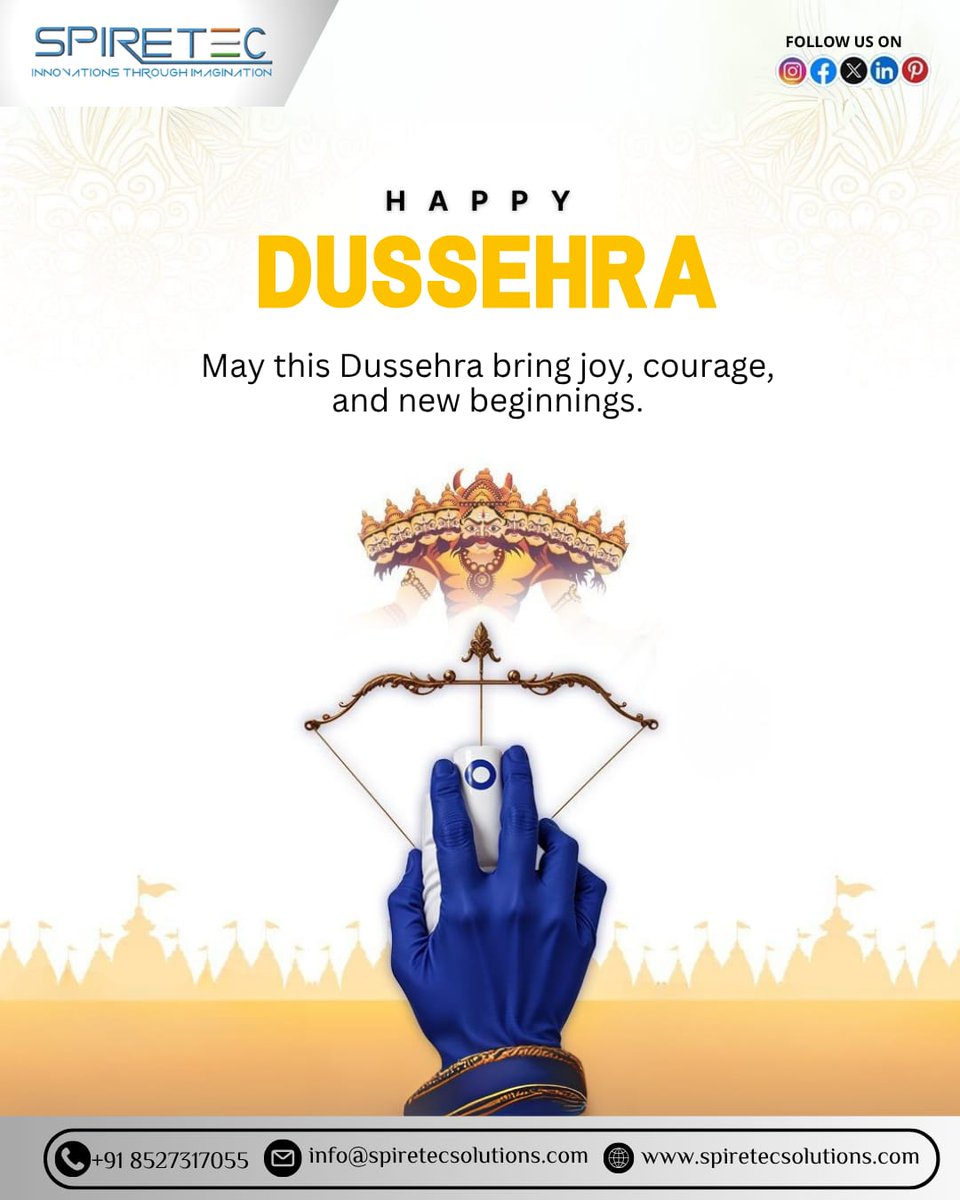 Spiretec_Train's tweet image. This Dussehra, let’s burn the evils of doubt, fear, and limitations, and rise stronger with knowledge, skills, and innovation. SpireTec Solutions wishes you and your family a victorious and prosperous Dussehra! 
#HappyDussehra #Dussehra2025  #SpireTecSolutions