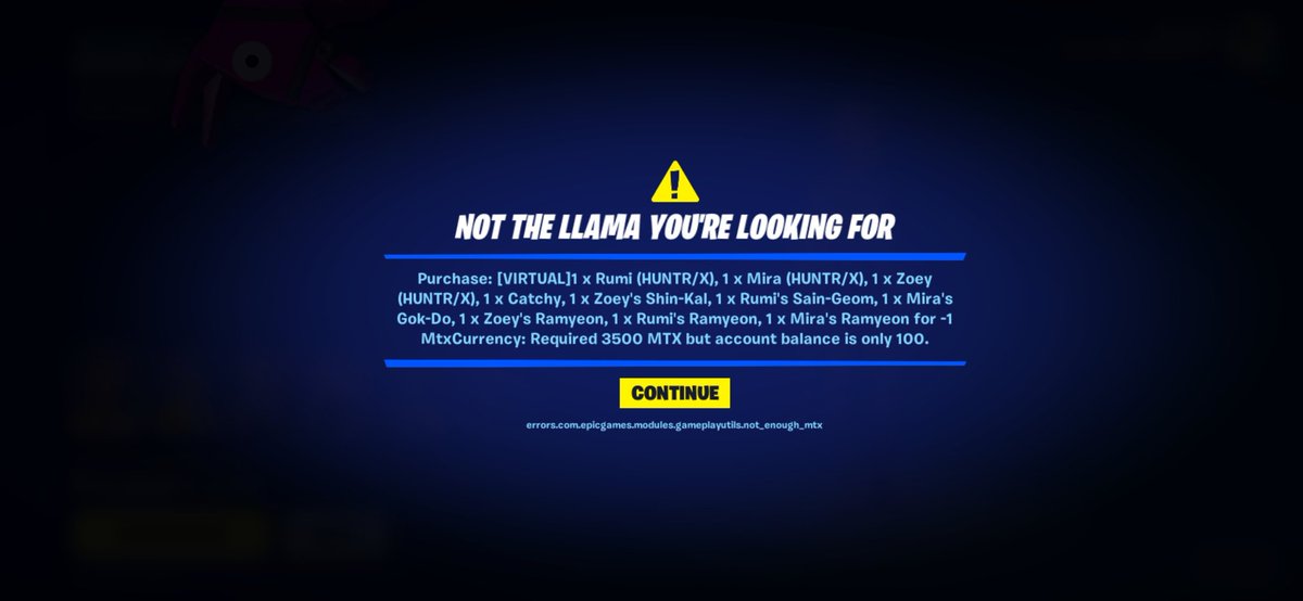 RKDGamesfb's tweet photo. @FortniteStatus do you know why I can not purchase the Kpop Demon Hunters collection while having plenty of vbucks? https://t.co/qspdMi2jTP
