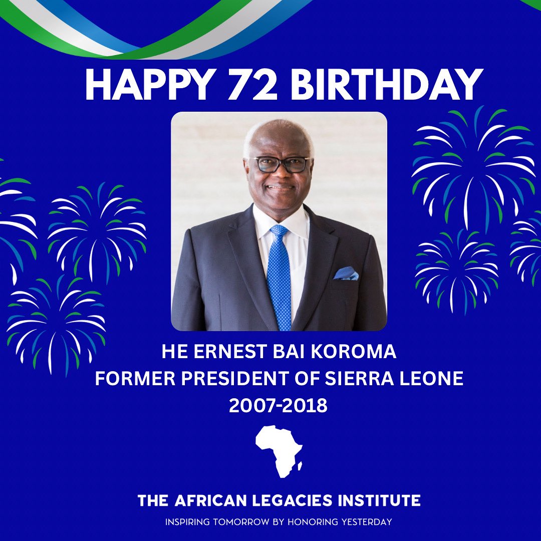 AfricanLgacies's tweet image. 🎉 Happy 72 Birthday to H.E. Ernest Bai Koroma, former President of Sierra Leone! 🇸🇱

A leader of resilience &amp;amp; vision—he strengthened institutions, drove growth, &amp;amp; led with courage during Ebola. His post-presidency service continues to inspire.

#AfricanLegacies  #EBKLegacy