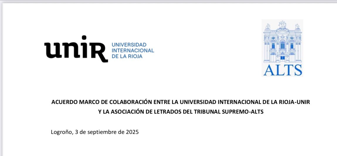 <a href="/UNIRuniversidad/">Universidad Internacional de La Rioja (UNIR)</a> y <a href="/ALTS_oficial/">ALTS</a> firman un convenio 🤝de colaboración para impulsar la formación, la investigación y la difusión de la cultura jurídica en España. #ALTS #culturajuridica #investigacion #formacion #universidad