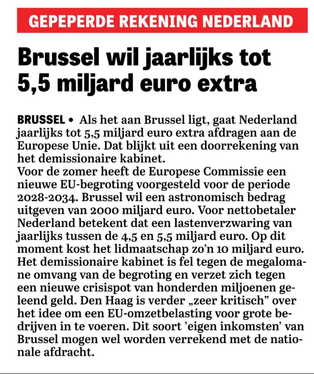 Denk nu eens aan al die miljárden die we besparen als we úit de EU gaan.

Miljarden aan afdrachten, klimaat, oorlog, massa-immigratie .......

NEXIT StemFVD