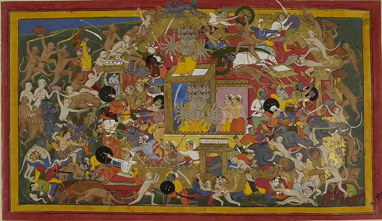 Chitrakathā (@chitrakatha01) on Twitter photo "Lord Rama has divided his forces, sending the chief monkeys with their separate armies to the four gates of the city of Lanka. The allies have launched a general attack on Lanka, in which many marvellous feats of skill and daring are performed. From Mewar Ramayana." "Lord Rama has divided his forces, sending the chief monkeys with their separate armies to the four gates of the city of Lanka. The allies have launched a general attack on Lanka, in which many marvellous feats of skill and daring are performed. From Mewar Ramayana."