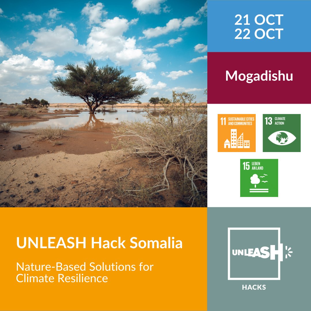 ClivateHub's tweet photo. Applications are OPEN! Join #UNLEASHHack Somalia 2025 🌱 (Oct 21–22, Mogadishu).

2 days • 40 youth • 1 mission:💡 Co-create Nature-Based Solutions for #ClimateResilience 🌍

👉 Apply before 10 Oct: https://t.co/ZSeHqs9LpD 

Be the change Somalia needs. ✨ https://t.co/nRdJmNPa7k