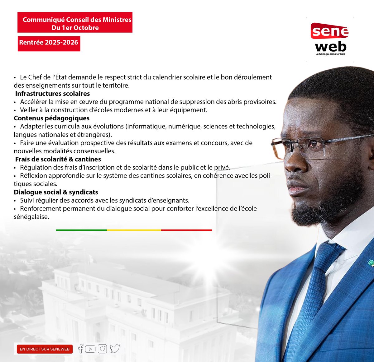 seneweb's tweet image. Recap Communiqué Conseil des Ministres du mercredi 1er octobre