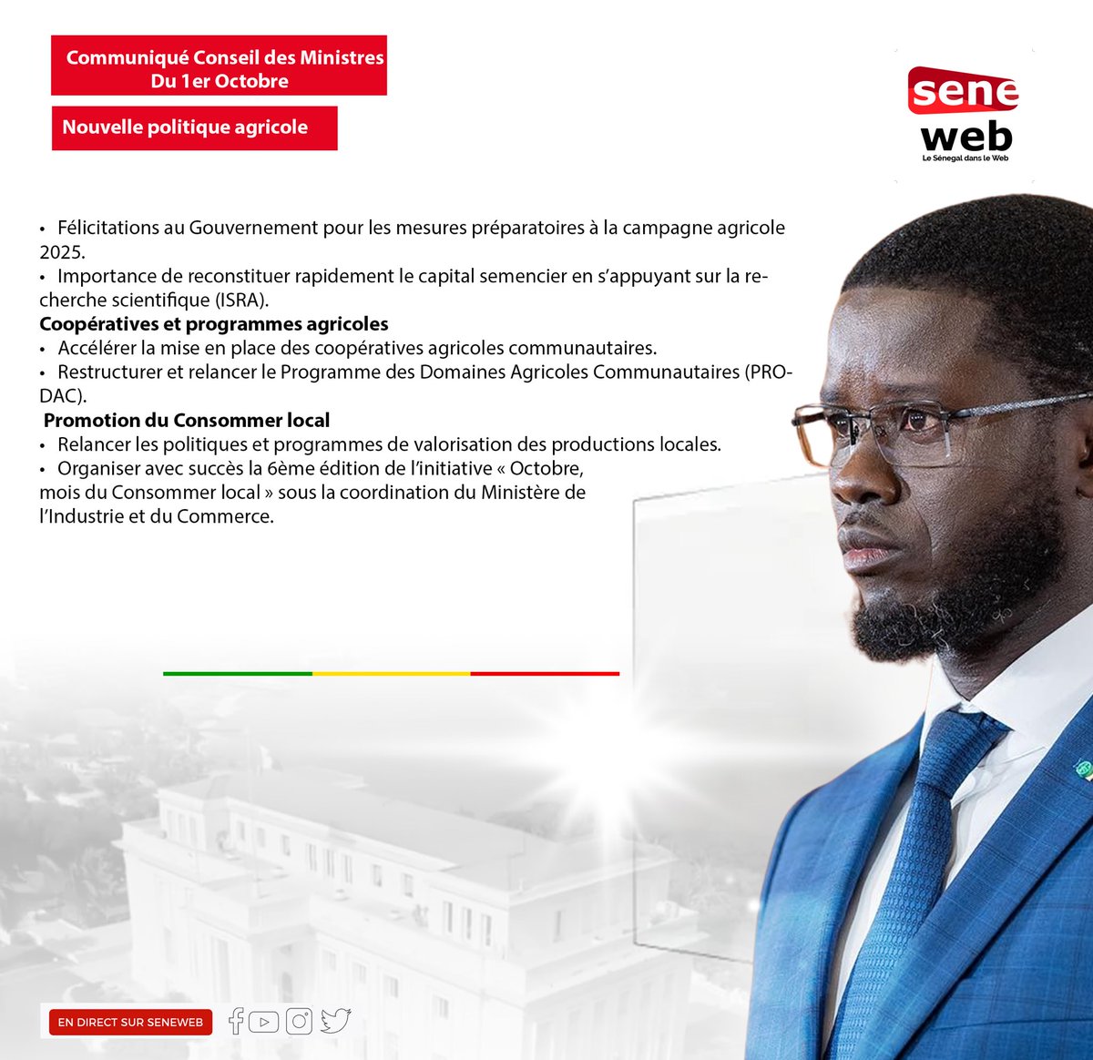 seneweb's tweet image. Recap Communiqué Conseil des Ministres du mercredi 1er octobre