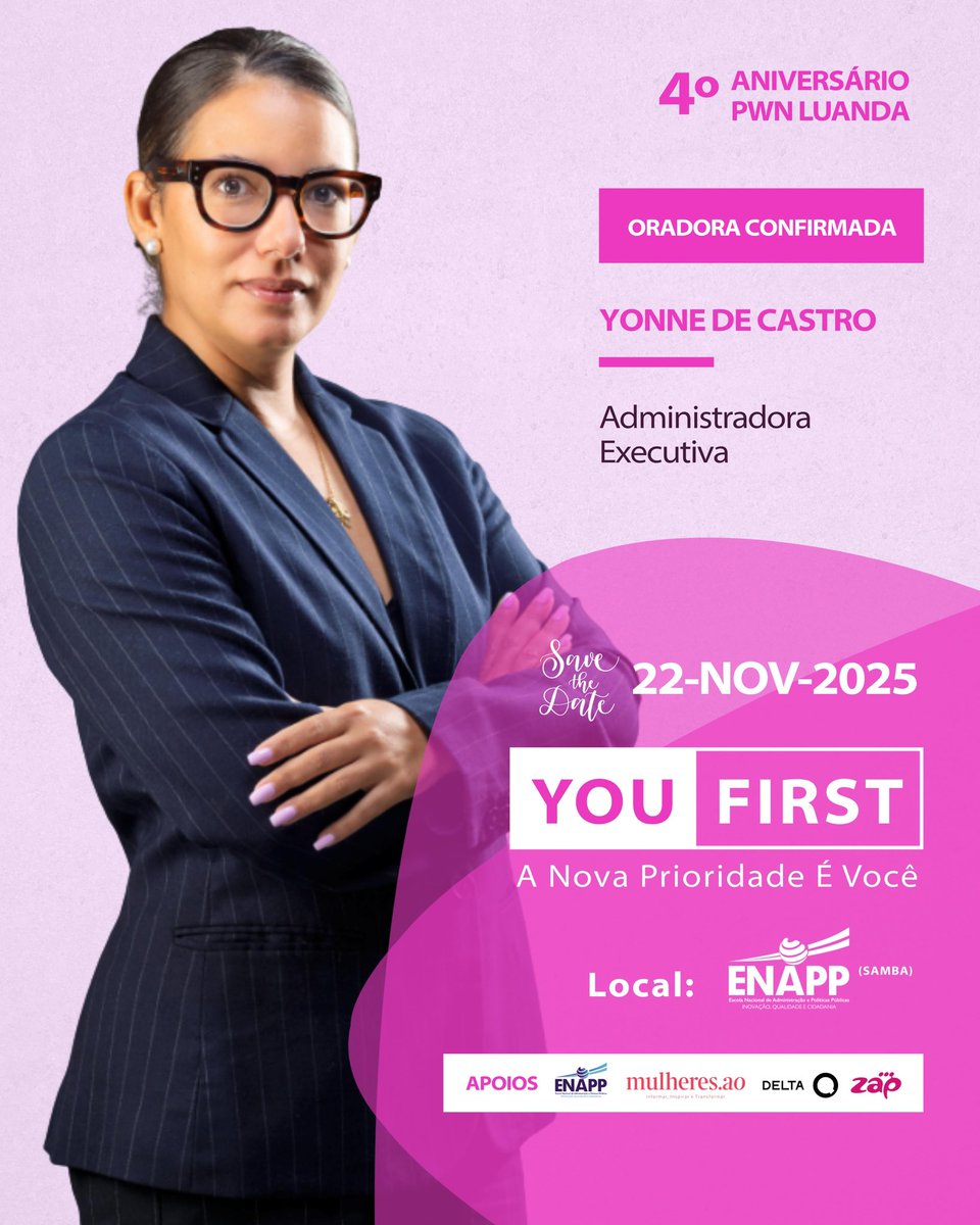 PWNLuanda's tweet image. ✨ Save the Date | 22 de Novembro de 2025 ✨
🎟️ Membros AOA 30.000,00 | Não Membros AOA 40.000,00
Inscrições e mais info pwnluanda@pwnluanda.net
Fale connosco via WhatsApp: api.whatsapp.com/send?phone=244…
#PWN #Liderança #Empoderamento #Networking #YouFirst #Luanda #Inspiração
