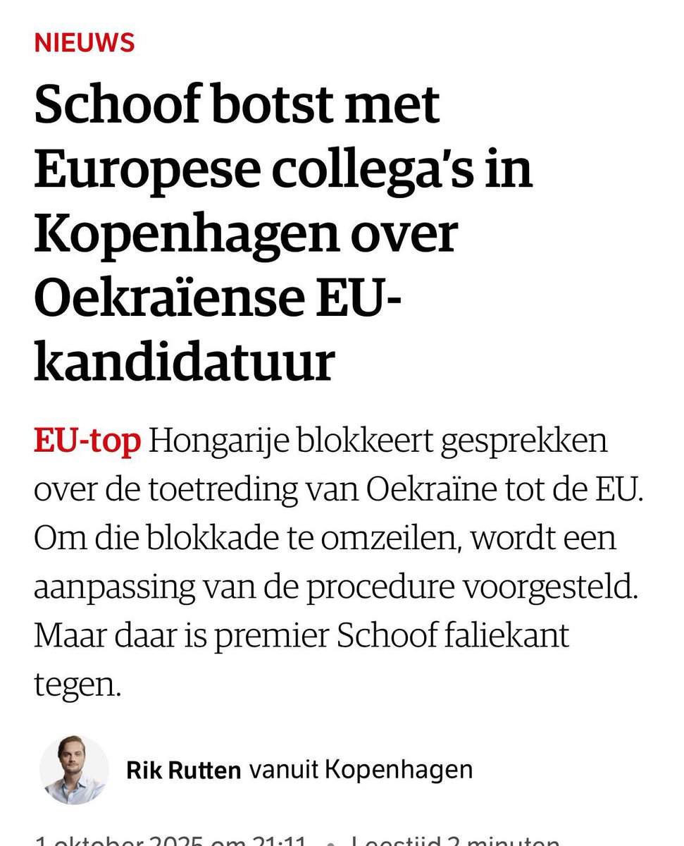 VVD en BBB hebben Wilders niet eens nodig om in Europa de kant van Viktor Orbán te kiezen.

Terwijl Oekraïeners vechten voor Europese vrijheid en veiligheid, slaat Nederland een pleefiguur door een stap naar toetreding van Oekraïne te blokkeren.