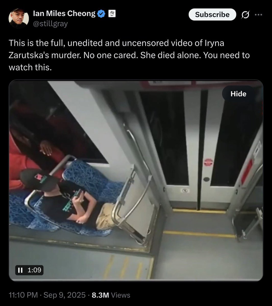 ianmiles's tweet photo. ‼️The Australian government’s eSafety Commissioner Julie Inman Grant just tried to silence me by ordering 𝕏 to erase the video of Iryna Zarutska’s murder. She claims it violates Australian law.

That’s censorship, plain and simple. 𝕏 said no. The video stays. Free speech wins. https://t.co/TMZvfmhc4y