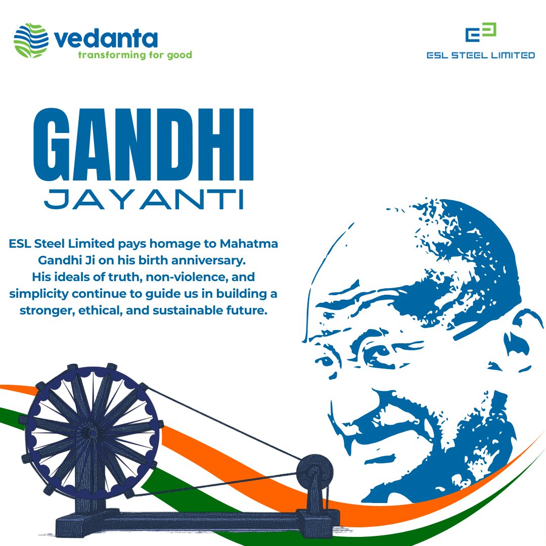 ESLSteelLimited's tweet image. #ESLSteelLimited pays homage to Mahatma Gandhi Ji on his birth anniversary. His timeless principles of truth, non-violence, and simplicity inspire us to build not just with steel, but with integrity, sustainability and strength of character.

#GandhiJayanti #SteelForGenerations