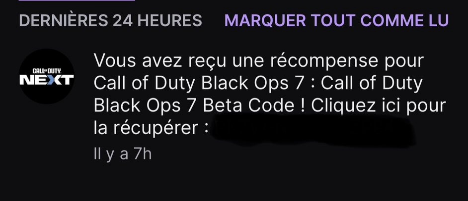 Le bug de réception du code bêta de #BO7 via le #CODNEXT sur Twitch semble se résoudre.
De notre côté, on a reçu le code.
Pensez à vérifier !