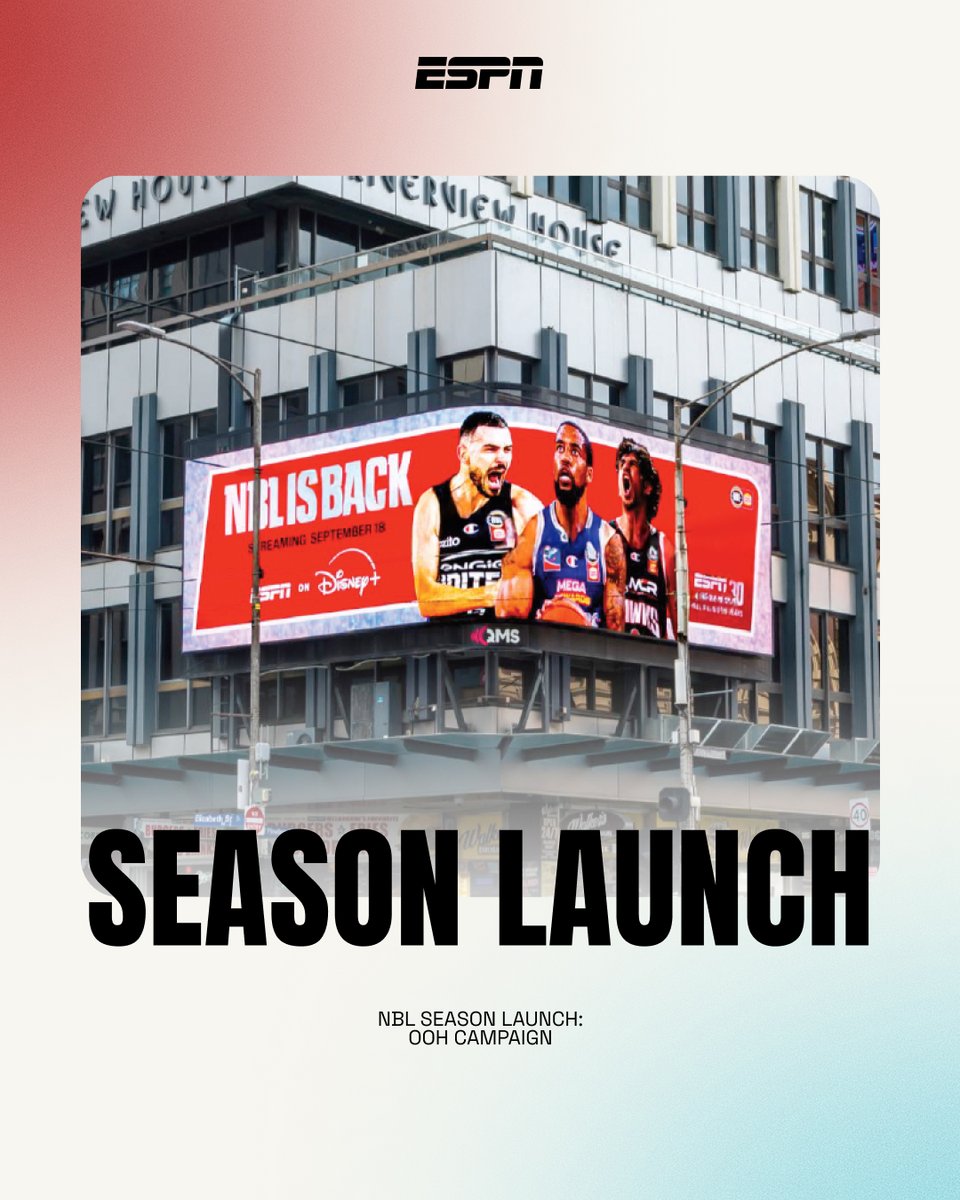 NowWeCollide's tweet photo. The streets told the story first. Our ESPN billboards marked the launch of the NBL and NFL seasons. Now the action’s rolling! Tune in live for every epic moment. 
#ESPN #NBL #NFL https://t.co/DWDH4whoQE