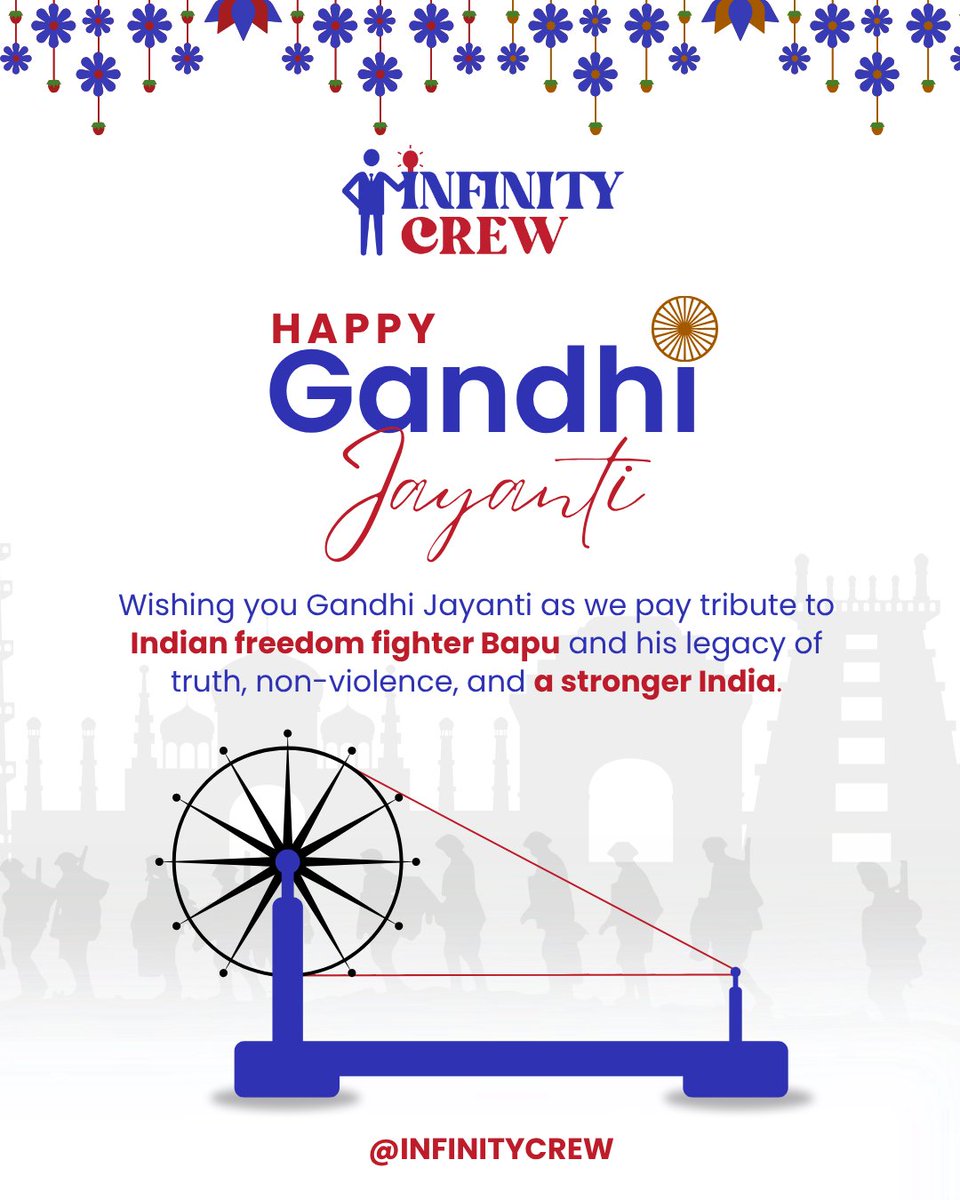 InfiinityCrew's tweet photo. On this Gandhi Jayanti, let’s embrace honesty, hard work, and unity—the true foundations of success.
Infinity Crew wishes you a meaningful day of reflection and growth. 🌿 
#GandhiJayanti #FatherOfTheNation #PeaceAndHarmony #LegacyOfGandhi #InfinityCrew #RecruitmentWithValues https://t.co/hJGRmRGRQw