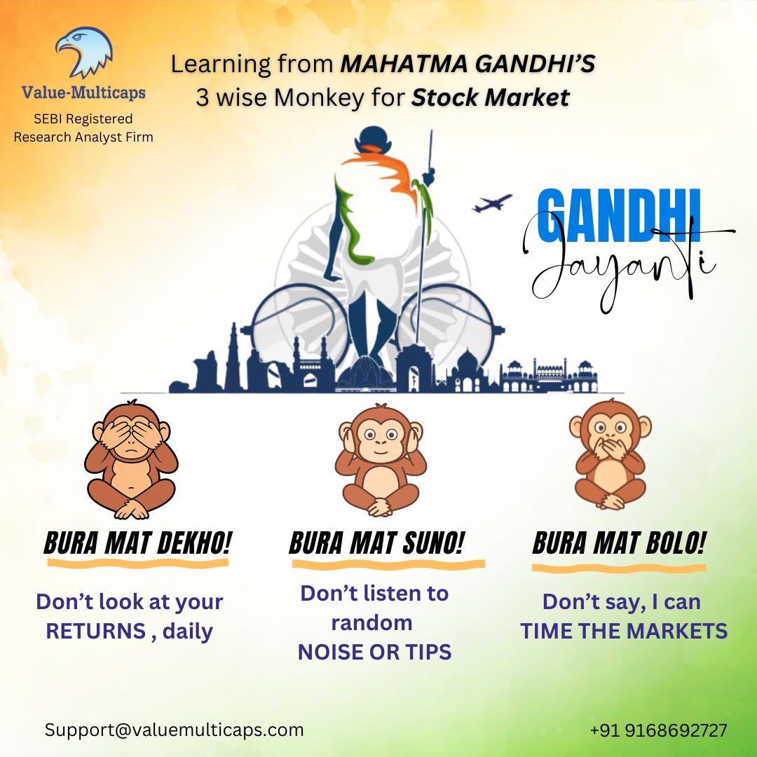Value_Ethics's tweet photo. On #GandhiJayanti, the 3 wise monkeys teach us stock market wisdom:
๐ See no greed
๐ Hear no noise
๐ Speak no fear
Do you follow these principles? ๐
#3WiseMonkeys #StockMarketWisdom #SmartInvesting #WealthCreation #IndianStockMarket https://t.co/29yYCEOqqm