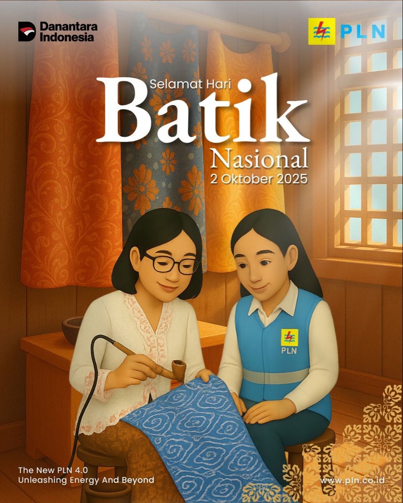 rizki__yansyah's tweet photo. Selamat Hari Batik Nasional

Setiap goresan canting menyimpan kisah,
setiap warna menuturkan sejarah.

Dari titik dan garis yang berpadu, lahirlah keindahan batik lukisan hidup yang menuturkan doa dan harapan.

#PLNUntukIndonesia #PLNUntukSemua  #HariBatikNasional https://t.co/0Lz5W2QUyP
