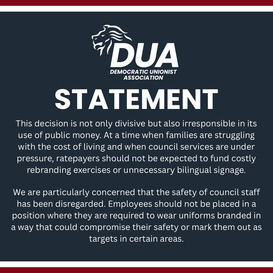 QUB_DUA's tweet photo. Our statement on yesterday’s vote by Belfast City Council to adopt a new Irish Language policy for the city.

The Queen’s Democratic Unionist Association will continue to lead efforts in standing up for unionists on campus &amp; ensuring that exclusionary policies never prevail. https://t.co/VTOmRYA0Kj