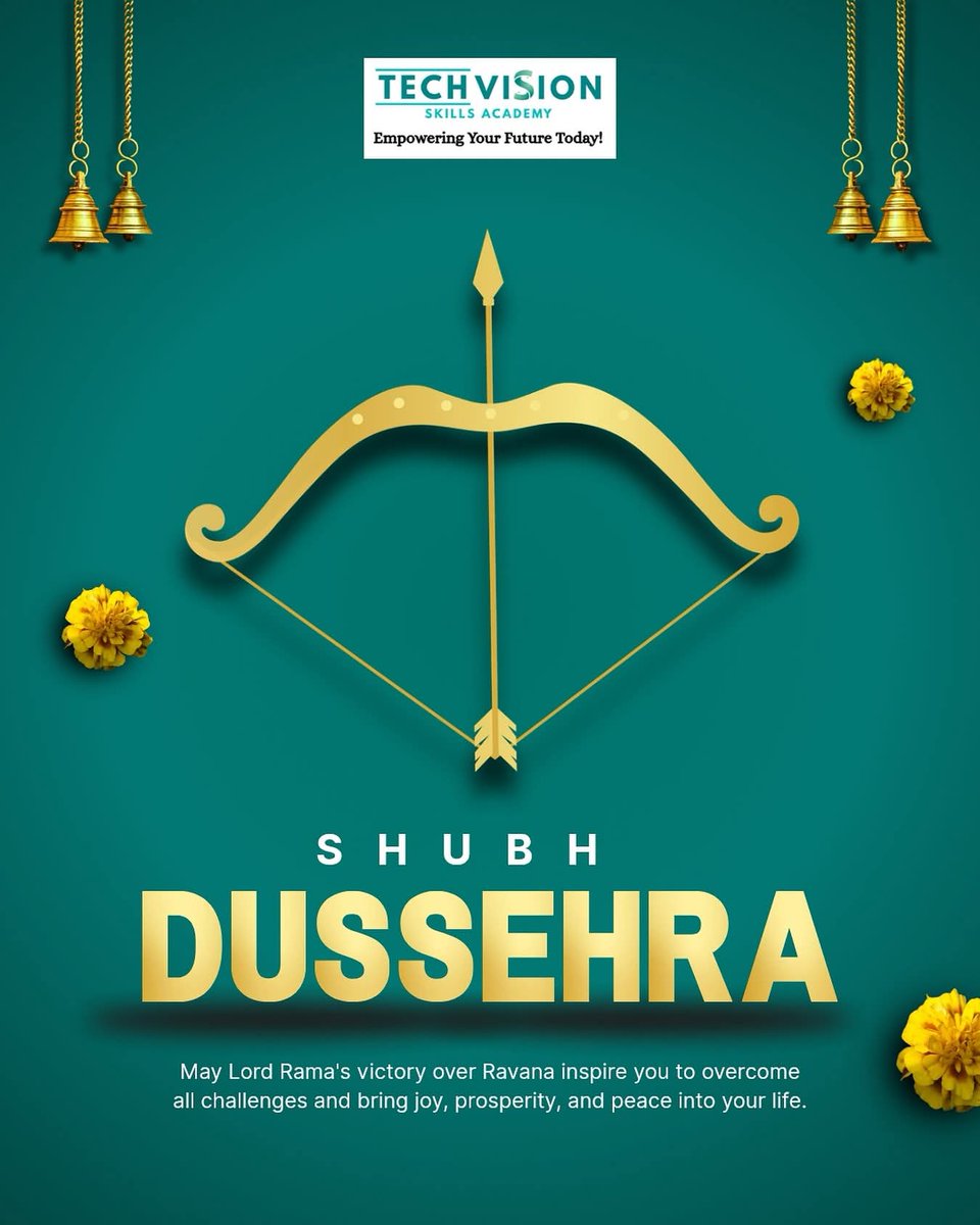 techvisionllp's tweet image. 🌸 Shubh Dussehra! 🌸
May the triumph of good over evil bring success, positivity &amp;amp; prosperity in your life. 🚀💡

#Dussehra #Festival #TechVision