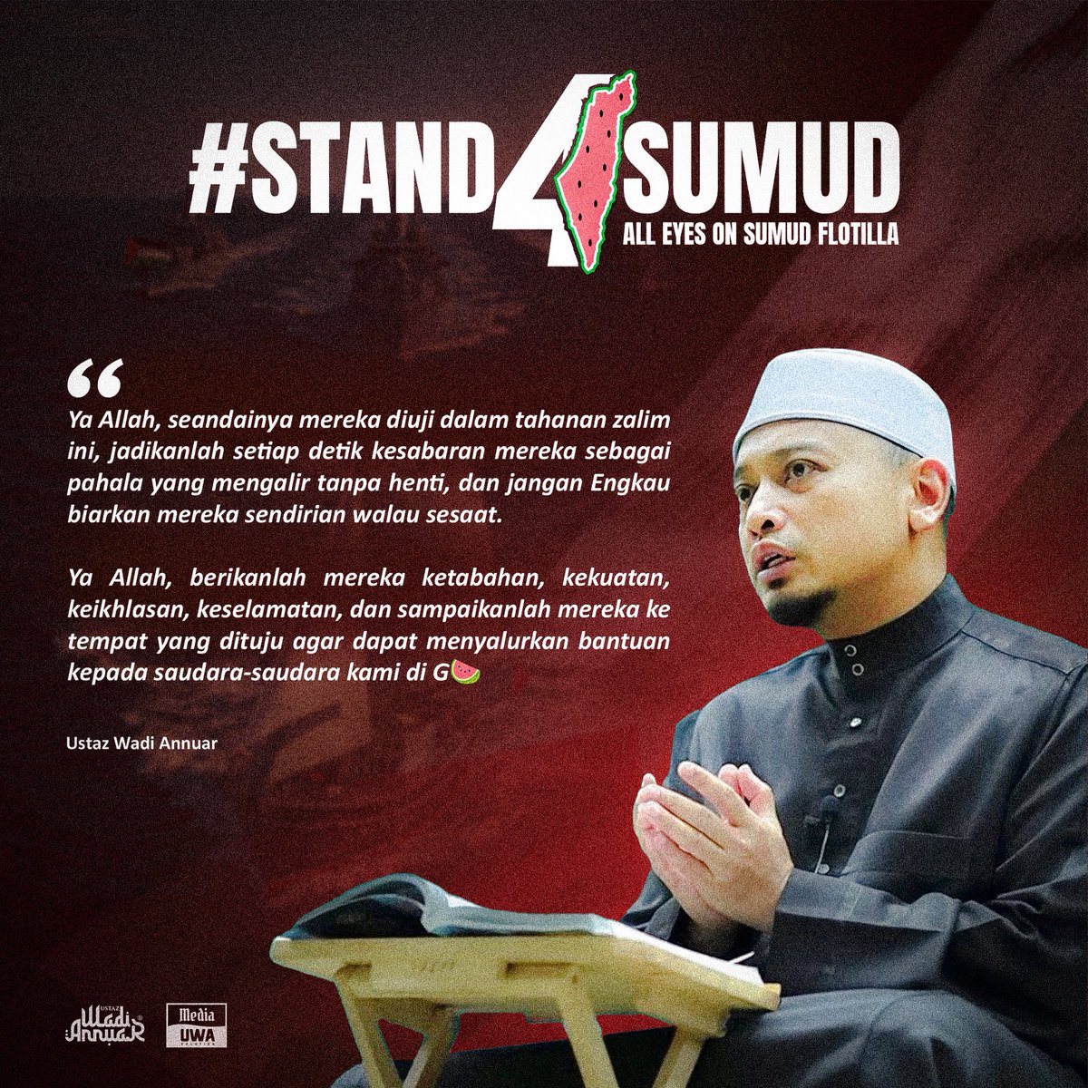 Seramai 12 sukarelawan Malaysia telah diculik oleh rejím haram di perairan antarabangsa.

Mereka bukan penjenayah, tetapi insan ikhlas yang sanggup meninggalkan keluarga dan tanah air demi misi kemanusiaan. Namun keberanian ini dibalas dengan kekerasan.

Marilah kita bermunajat