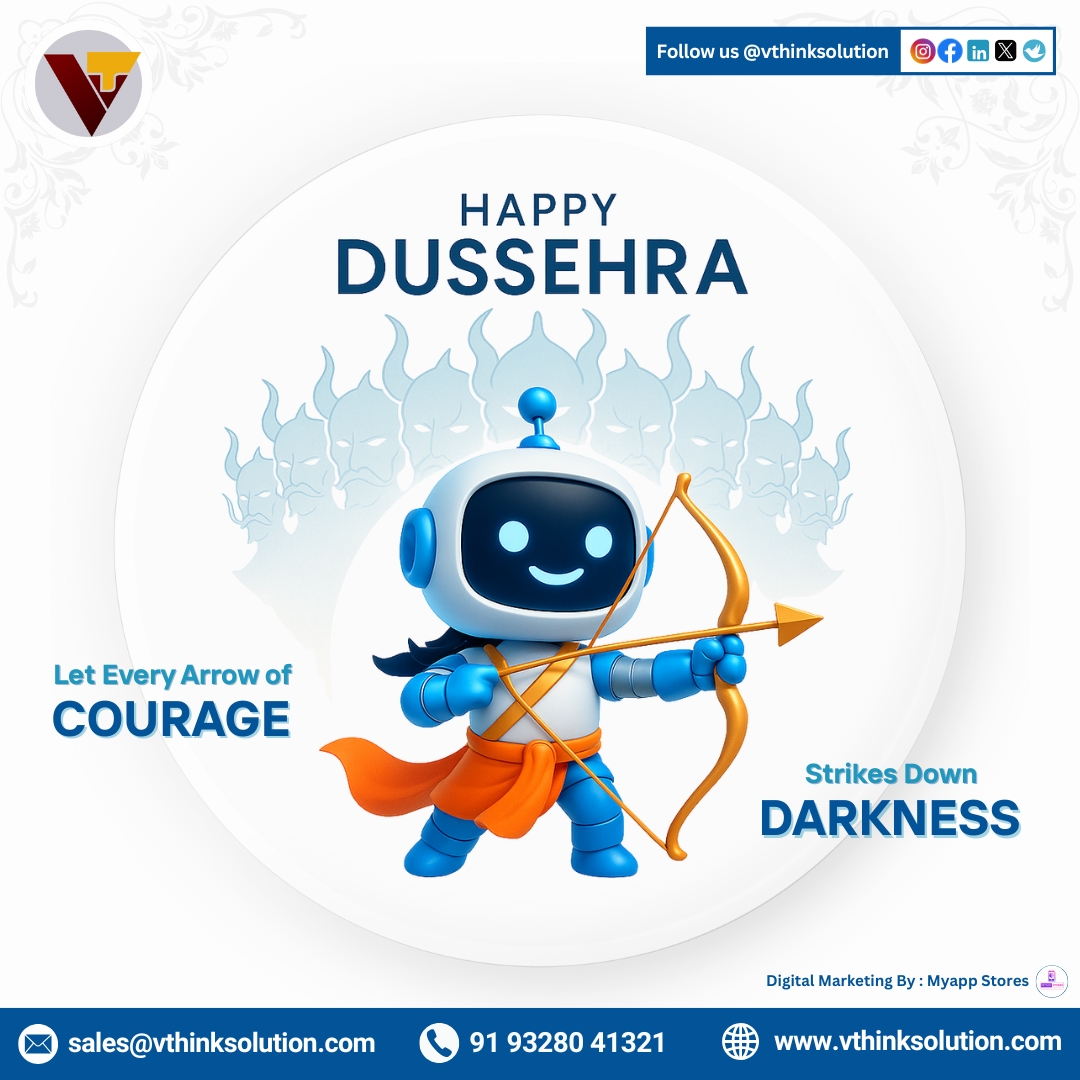 vthinksolution's tweet image. ✨ Happy Dussehra! ✨
Wishing you and your family good health, endless happiness, and new opportunities this festive season.
May this Dussehra bring good fortune and success to your home and business.
Warm regards,
 Team V Think Solution 💛 #dussehra #vthink