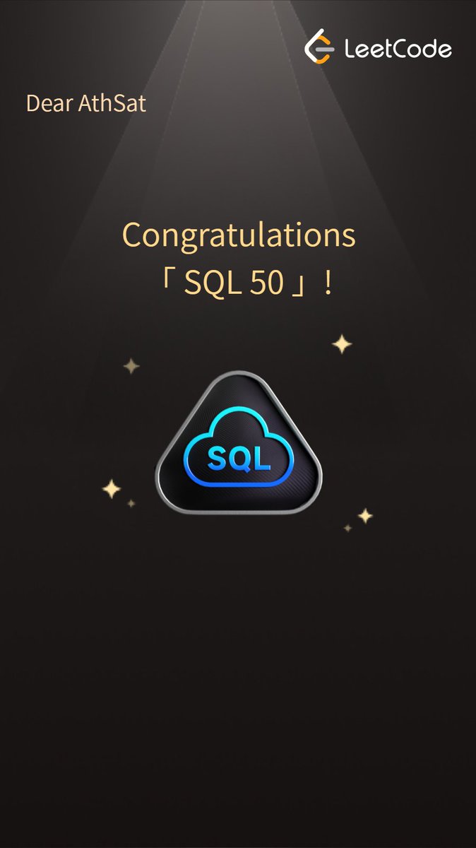 AthSat7's tweet photo. Gotcha !!
SQL 50 🔥🤩😁 https://t.co/ZAuZVj1qts