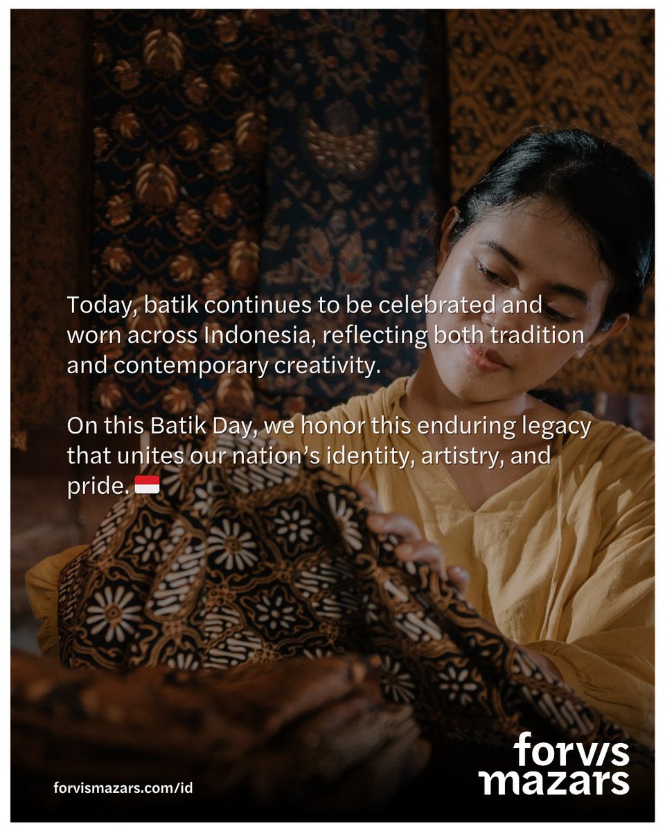 Happy National Batik Day!
Batik is more than just fabric, it’s a story of Indonesia’s heritage. 
Today, we celebrate this timeless art and the pride it brings to our nation. 🇮🇩 #ForvisMazarsinIndonesia #NationalBatikDay2025