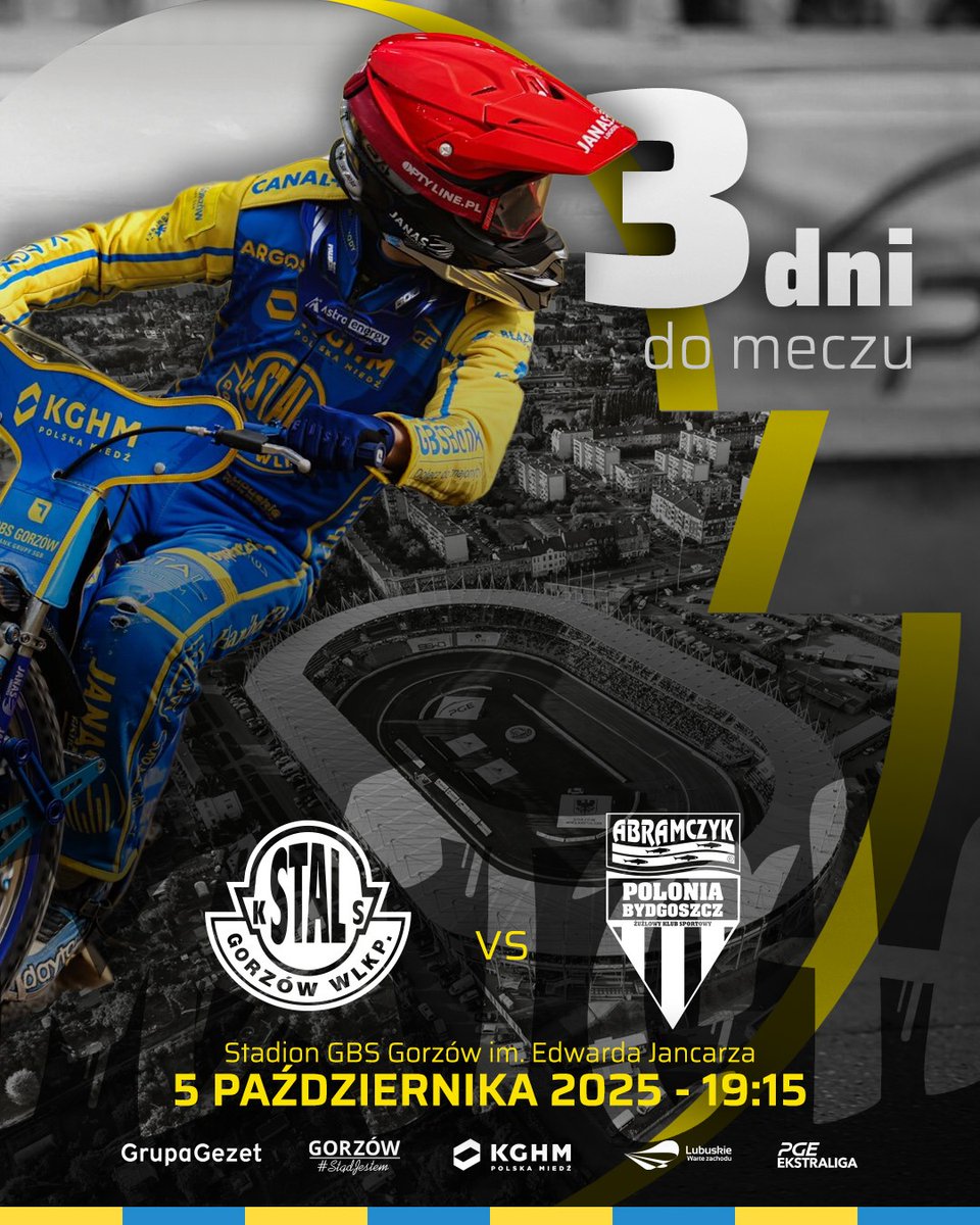 StalGorzow1947's tweet photo. 3️⃣ dni do Baraż: Gezet Stal Gorzów - Abramczyk Polonia Bydgoszcz 💥

W niedzielę na Jancarzu najważniejszy mecz❗

Wejściówki cały czas w sprzedaży. Bilet normalny tylko 40zł - https://t.co/vqsf5Vk3tk

#STALeRAZEM #GORBYD #PGEEkstraliga https://t.co/fZOvQKHgr6